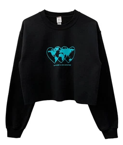 Love Revolution Black Graphic Unisex Cropped Crewneck Sweatshirt - Picture 1 of 3