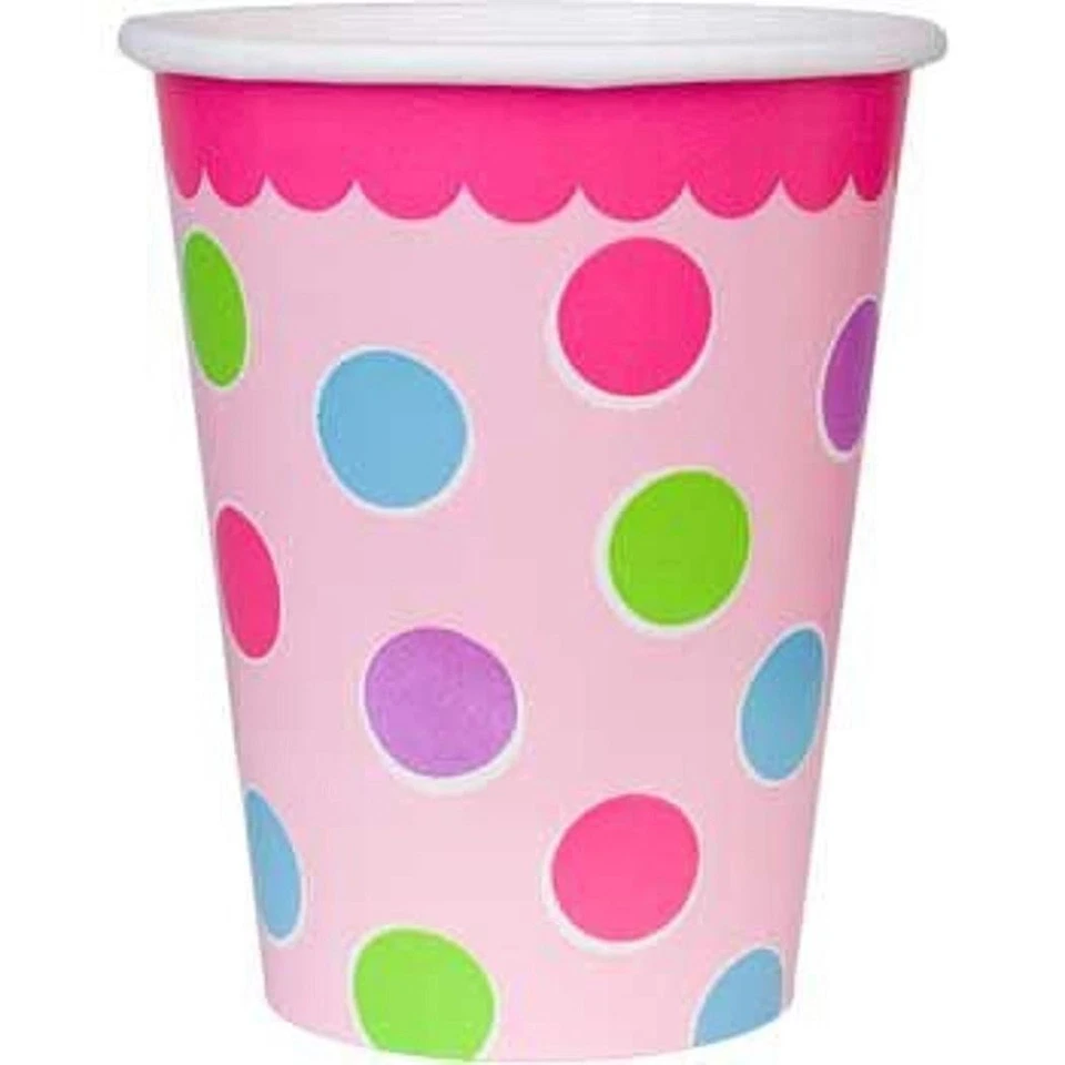 Sweet Little Cupcake Girl Pink Polka Dot Lil 1st Birthday Party 9 oz Paper Cups - Image 1 of 1