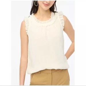 j. crew factory ruffleneck crinkle top cream white by441 women xxsmall xxs - Picture 1 of 8