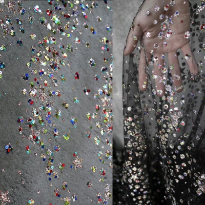 Netz Pailletten Strass Stoff Tuch Durchsichtig Glänzend Hochzeit Kleid Nähen DIY - Bild 1 von 4