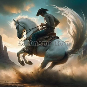 Digital Image Picture Photo Wallpaper Background Desktop Art Cowboy Horse #A57 - Picture 1 of 1