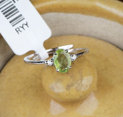 18k White Gold Plated Peridot Gemstone CZ Engagement Ring Handmade Jewelry Gifts - Image 1 of 4