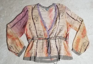 NWOT J.Jill Blouse Lg Multicolor Embroidered V-Neck Drawstring Waist MSRP: $149 - Picture 1 of 12