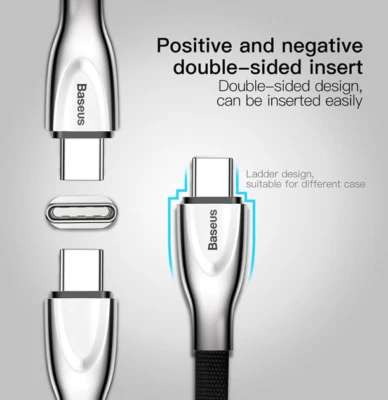 Type-C FAST Charging Cable For Samsung/Huawei BLACK Zinc Alloy 1M USB BASEUS   - Image 1 of 4