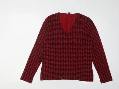 Viyella Women's Red Geometric V-Neck Top M - Image 1 of 4