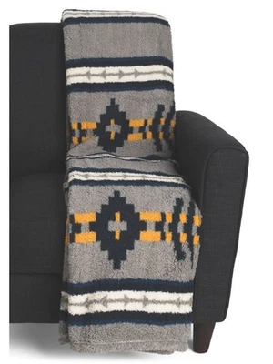 NWT Pendleton Gray/Navy/Gold/Ivory TRAIL RIDGE Sherpa Throw Blanket 50" x 70" - Image 1 of 4