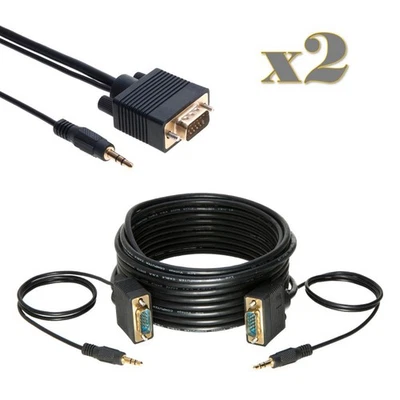 2-Pack - 50FT SVGA M/M Cable + 3.5mm Aux Audio Jack for Monitor, PC, Project TV - Image 1 of 4