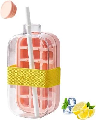 Ice Cube Bottle,2 in 1 Eiswürfelflasche Eiswürfelform mit Deckel & Stroh,800ml - Bild 1 von 4