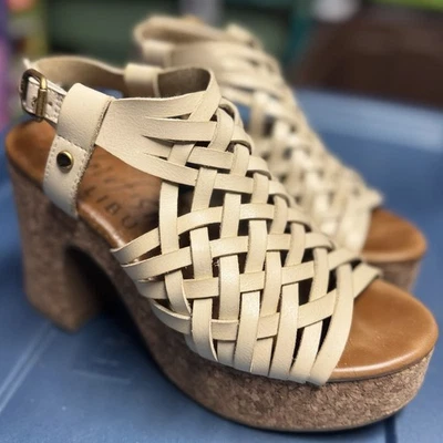 Sandálias anabela Blowfish Malibu wedges veganas Y2K branco bronzeado alças saltos boho anos 90 - Imagem 1 de 4