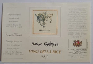 ETICHETTA VINO DELLA PACE 1992 Matias QUETGLAS Ciutadella versi David M. Turoldo - Picture 1 of 1