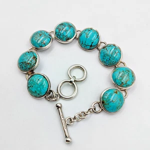 Whitney Kelly Sterling Silver 925 Round Turquoise Cabochons Bracelet 7.5" - Picture 1 of 14