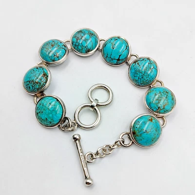 Whitney Kelly Sterling Silver 925 Round Turquoise Cabochons Bracelet 7.5" - Image 1 of 4