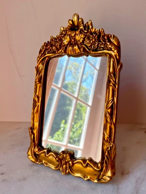 ORNATE Gold ornate Easel Back Table Top Easel Mirror 8.5”x5” Floral - Image 1 of 4