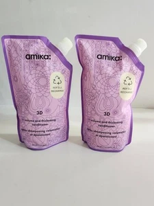 2 Amika 3D Volume and Thickening Conditioner 16.9 Fl Oz Each Refill Pack - Picture 1 of 6