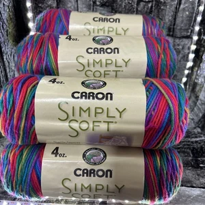 4 Caron Simply Soft 100% Acrylic Yarn Embroidery Print 9811 Worsted 4oz 208yds - Picture 1 of 6