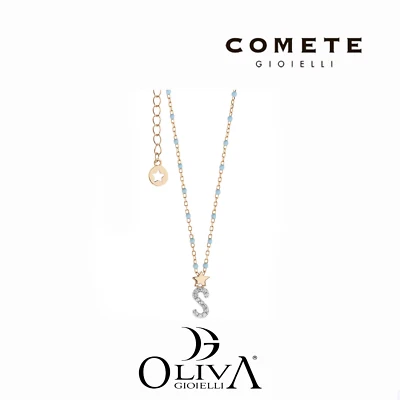 COLLANA COMETE STELLA LETTERA PORTAFORTUNA ARGENTO PVD ORO ROSA E SMALTO GLA 191 - Immagine 1 di 4