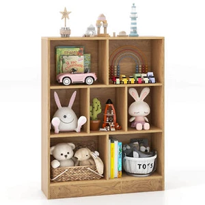 7-Cube Bookcase for Kids 41" Wooden Toy Storage Organizer Freestanding Bookshelf - Picture 1 of 10