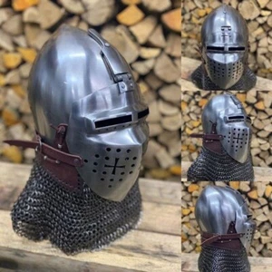 Medieval German Bascinet Monkey face 16 Gauge With Chain Mail Helmet 15th centur - Picture 1 of 6