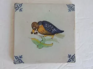 Vintage Makkum Holland Tichelaar Polychrome Tile Handpainted Bird on Branch #8 - Picture 1 of 4