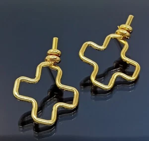18K Gold Filled Stunning Italian Statement 18ct GF Drop Earrings 35mm - Picture 1 of 10
