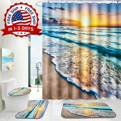 Juego De Cortina De Ducha De Baño De 4 Piezas Con Alfombras De Baño 71''x71'' EE. UU. Foto 1 de 4