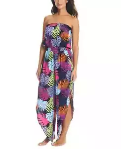 Bar III Women's Palm Prowl Strapless Jumpsuit Cover-Up, Multi, L - Picture 1 of 3