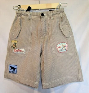 Gap Kids Boy's 8, Brown, White Pin Striped Shorts, Patches, Big Pockets - Picture 1 of 6