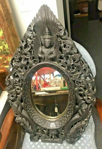 ANTIQUE ORIENTAL PIERCE CARVED WALL HANGING MIRROR Cover