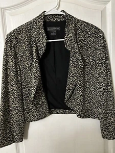 Jessica Howard Womens 16 Short Topper Jacket Black Tan Floral Open Front Stretch - Picture 1 of 4