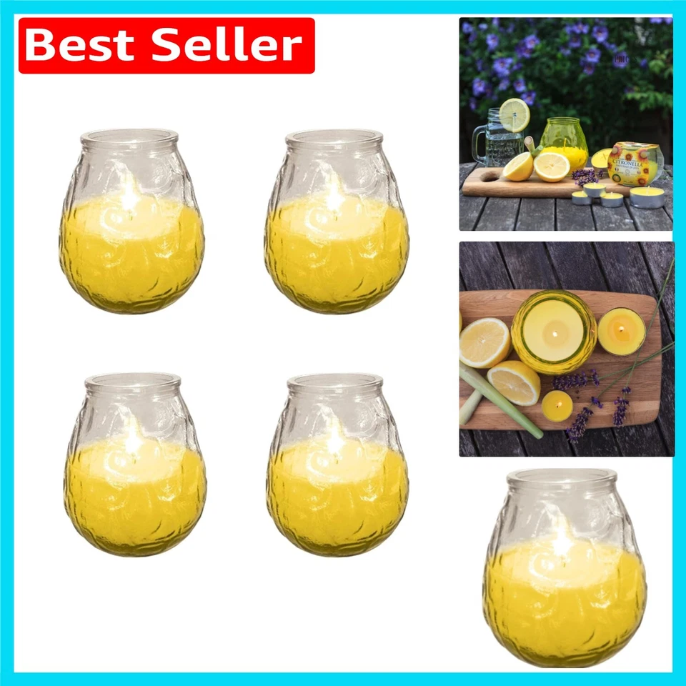Set of 4 Citronella Candles - Ideal for Outdoor BBQs and Picnics, Yellow Beauty - Image 1 of 4