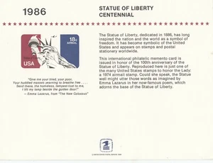 USPS PS62 Souvenir Card, Statue of Liberty Centennial, 18 cent airmail - Picture 1 of 1