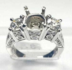 14k White Gold Semi Mount Three Stone Diamond Engagement Ring 1.67 Ctw Size 6 - Picture 1 of 3
