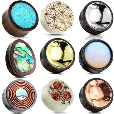 Ear gauges stretched ear plugs Organic Wood flesh tunnels USA pairs  - Image 1 of 3