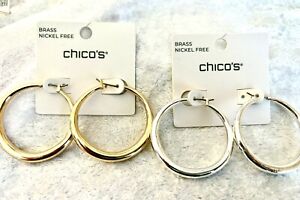 CHICO'S - TWO PAIRS OF TIMELESS GOLD & SILVER HOOP PIERCED EARRINGS (NWT)