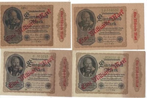 Germany 1000 Mark Overprint"1 Million Mark"Set of 4,Unique Variations+gift! GEL1 - Picture 1 of 3