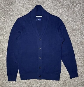 GANT Men’s Sweater Cardigan Navy Blue Waffle Knit Shawl Collar 5 Button Size S - Picture 1 of 20