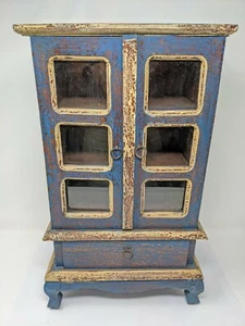 Indonesian / Balinese Handcrafted Wooden Large Windowed Blue Jewelry Box  - Picture 1 of 5