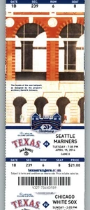 Seattle Mariners vs Texas Rangers 4/15/2014 Full Ticket  - Picture 1 of 2