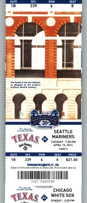 Seattle Mariners vs Texas Rangers 4/15/2014 Full Ticket  - Image 1 of 2