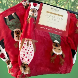Envogue Weihnachtsdecke Weihnachten Überwurf mit Hund Rentier weich & gemütlich 60" x 70" - Bild 1 von 5