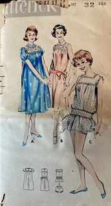 50s Vintage Butterick Pattern #8643 Shorty Set Chemise-Styled Sleepwear Sz 12 FF - Picture 1 of 4
