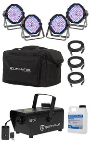 (4) Eliminator American DJ Mega Flat PAK EP RGBUV Wash Lights+Bag+Fog Machine - Picture 1 of 12