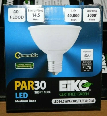NEW Eiko 08399 - LED14.5WPAR30S/FL/830-DIM PAR30 Flood LED Light Bulb Dimmable - Image 1 of 3