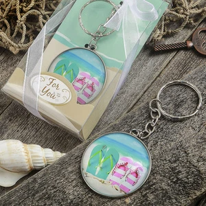 Flip Flop Keychain With Dome Top Beach Themed Bridal Shower Wedding Favors - Picture 1 of 1