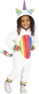 Rainbow Unicorn Girls Costume Hooded Jumpsuit Toddler NEW - Picture 1 of 3