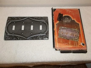 Vtg Unused Amerock Monterey Antique Silver Pewter 4-Gang Switch Plate Cover - Picture 1 of 8