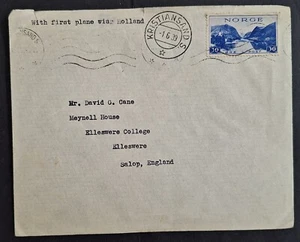 RARE 1939 Norway St Cover via Holland ties 30 ore stamp Kristiansand to UK - Picture 1 of 2