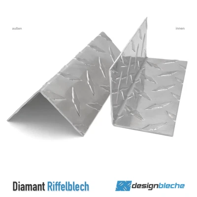 DESIGNBLECHE Alu Winkelprofil 1,5m Riffelblech Aluwinkel 1,5/2mm Diamant Kantenschutzprofil