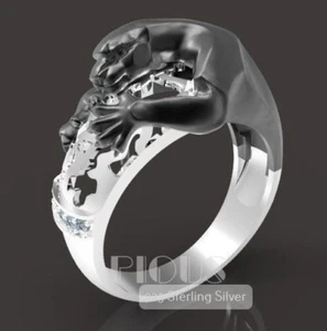 Einzigartig Schwarz Panther Pantera 925 Sterlingsilber Herren Biker Reiters Ring