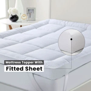Mattress Topper With Bed Sheet 4"/10cm Deep Microfiber Luxury Soft Hotel Quality - Picture 1 of 9
